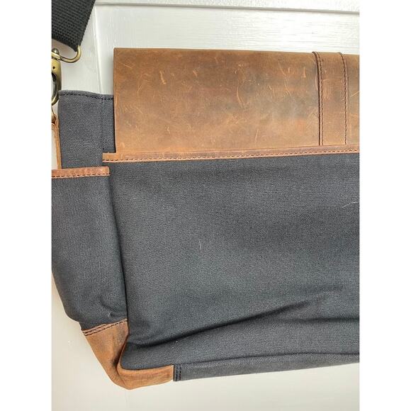 Men's Rugged Cowhide Leather Messenger Bag Laptop Carrier Charcoal Canvas Bag - Picture 5 of 13